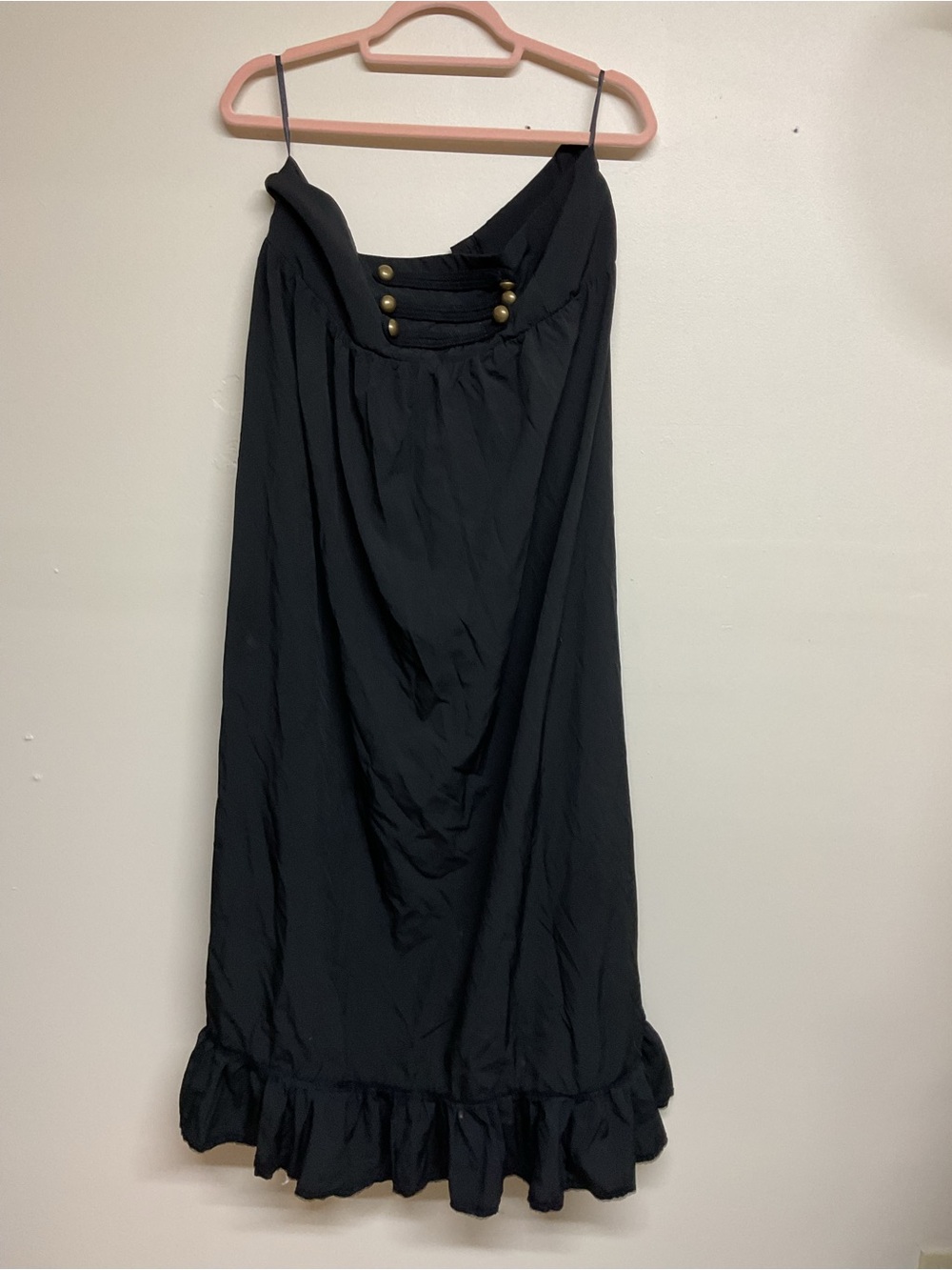 Black Maxi Skirt with Ruffle Hem and Decorative Buttons